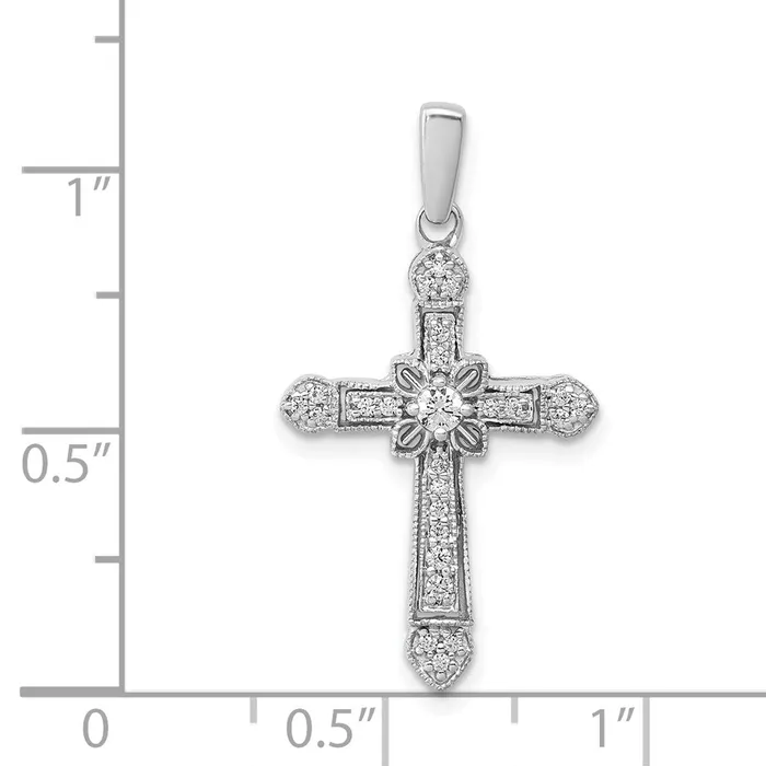 TreasureFineJewelers Necklaces 14k White Gold 16ct Diamond Filigree Cross Pendant