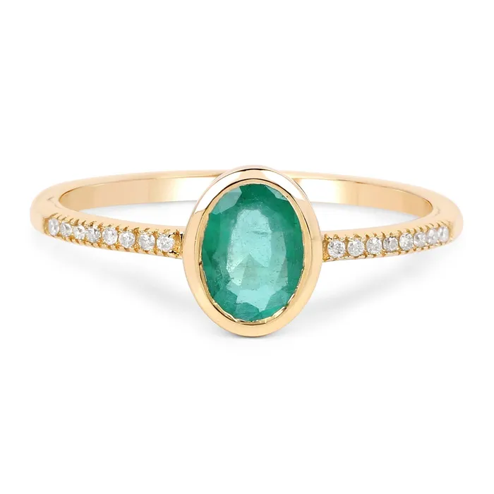 Rings Emerald and Diamond Ring in 14K Yellow Gold Sleek and Modern Quintessence