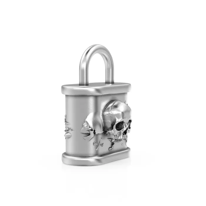 Jalvi Co PreStyled Sets Huge Skull n Bones Padlock 24mm Solid Gold Pendant 14k 18k Solid Gold Charm Lock Key Pendant Jewelry for him Goth Satan Jewelry