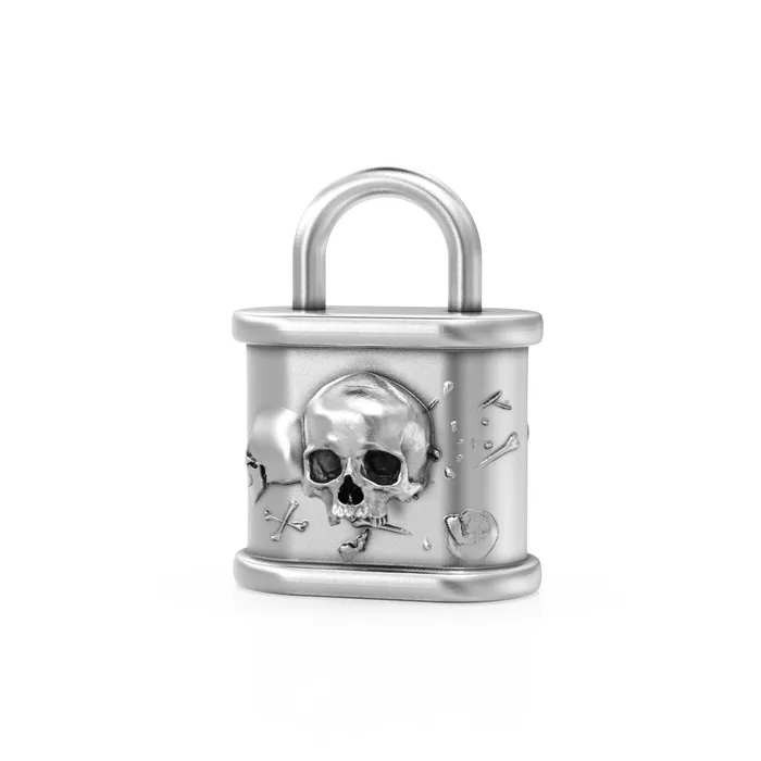 Jalvi Co PreStyled Sets Huge Skull n Bones Padlock 24mm Solid Gold Pendant 14k 18k Solid Gold Charm Lock Key Pendant Jewelry for him Goth Satan Jewelry