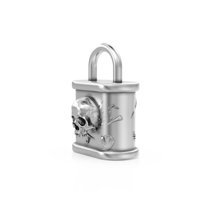 Jalvi Co PreStyled Sets Huge Skull n Bones Padlock 24mm Solid Gold Pendant 14k 18k Solid Gold Charm Lock Key Pendant Jewelry for him Goth Satan Jewelry