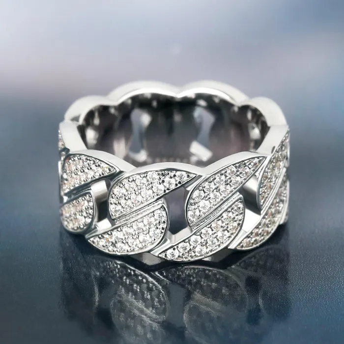Rings Bling Proud Iced Out Diamond Cuban Link Ring Gold Plated