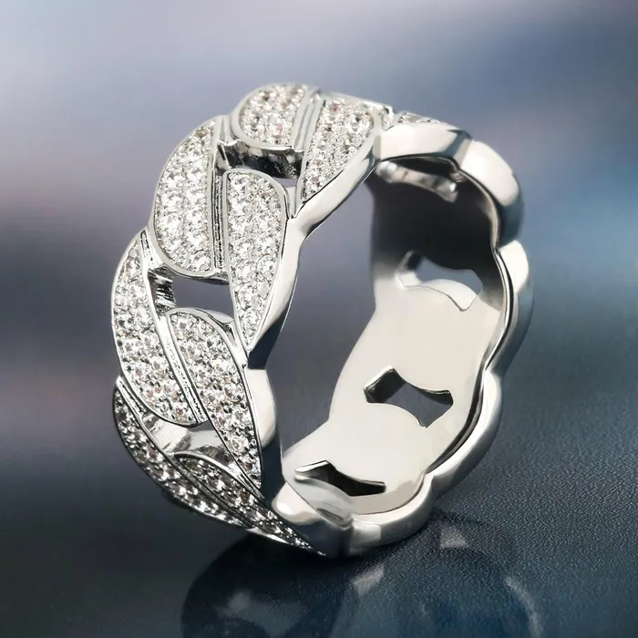 Rings Bling Proud Iced Out Diamond Cuban Link Ring Gold Plated