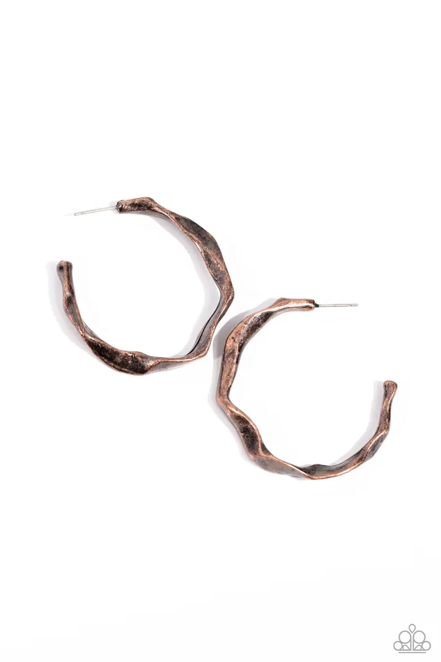 Coveted Curves Copper Hoop Earrings Jewelry by Bretta Paparazzi Accessories Earrings