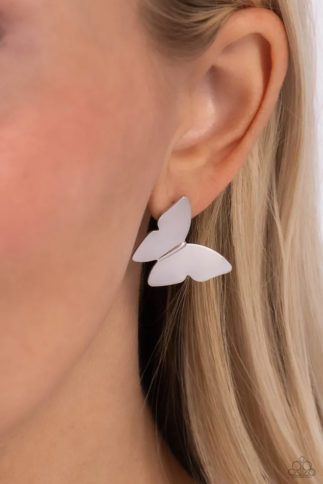 Earrings Paparazzi Accessories Butterfly Beholder Silver Earrings Jewelry by Bretta
