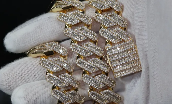 Lab Diamonds London Bracelets Gold Cuban Link Chain Iced Out Chain Gold Baguette Diamond Cuban Link Chain Gold Iced Out Bracelet