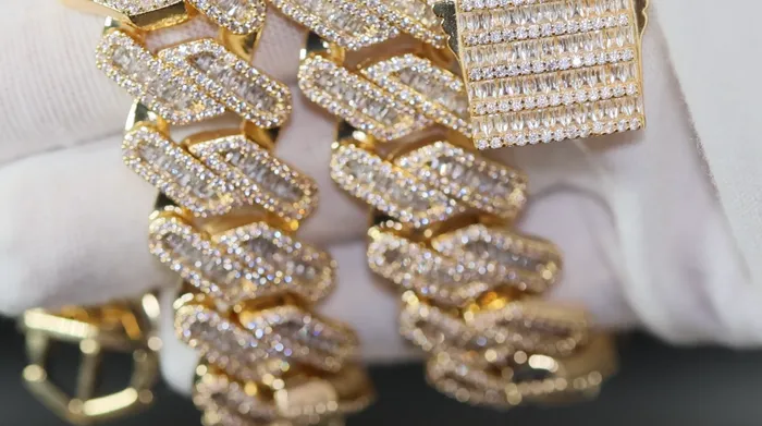 Lab Diamonds London Bracelets Gold Cuban Link Chain Iced Out Chain Gold Baguette Diamond Cuban Link Chain Gold Iced Out Bracelet