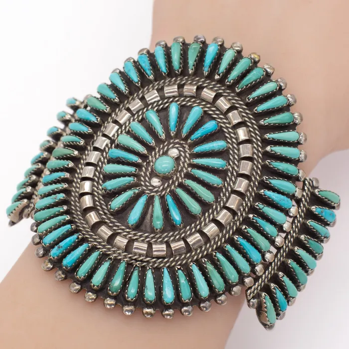 Bracelets Crown Jewels Coin Handmade Sterling Silver Turquoise Petit Point Cuff Bracelet Hallmark Unknown