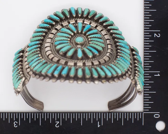 Bracelets Crown Jewels Coin Handmade Sterling Silver Turquoise Petit Point Cuff Bracelet Hallmark Unknown