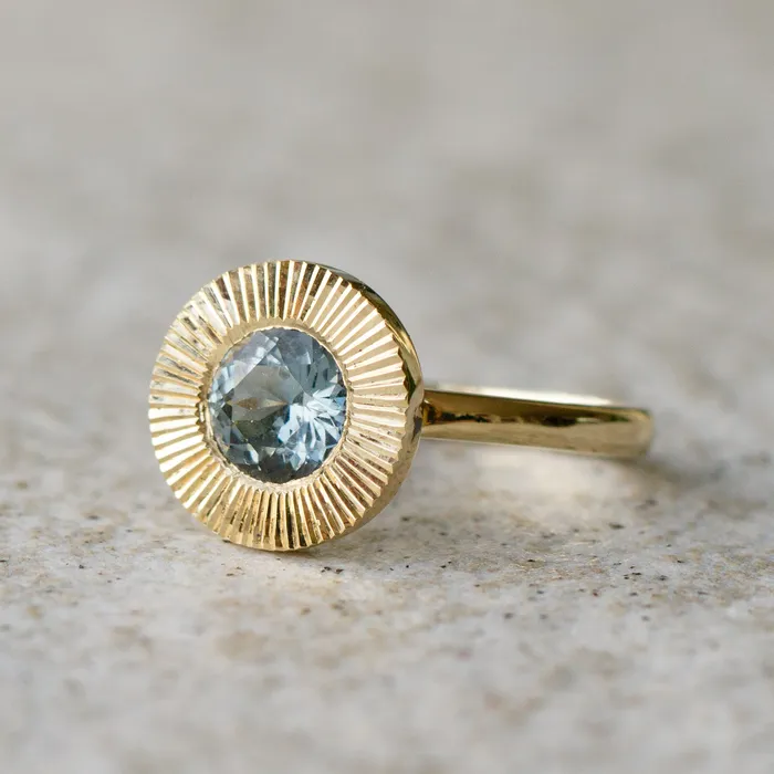 Corey Egan Rings 124ct Round Aurora Statement Ring BluePurple Spinel in Yellow Gold