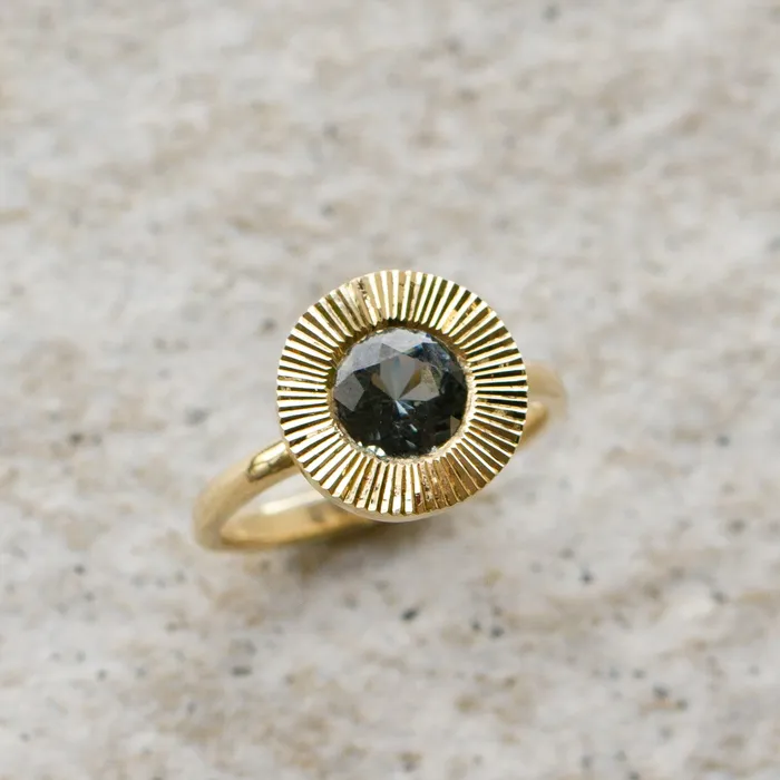 Corey Egan Rings 124ct Round Aurora Statement Ring BluePurple Spinel in Yellow Gold