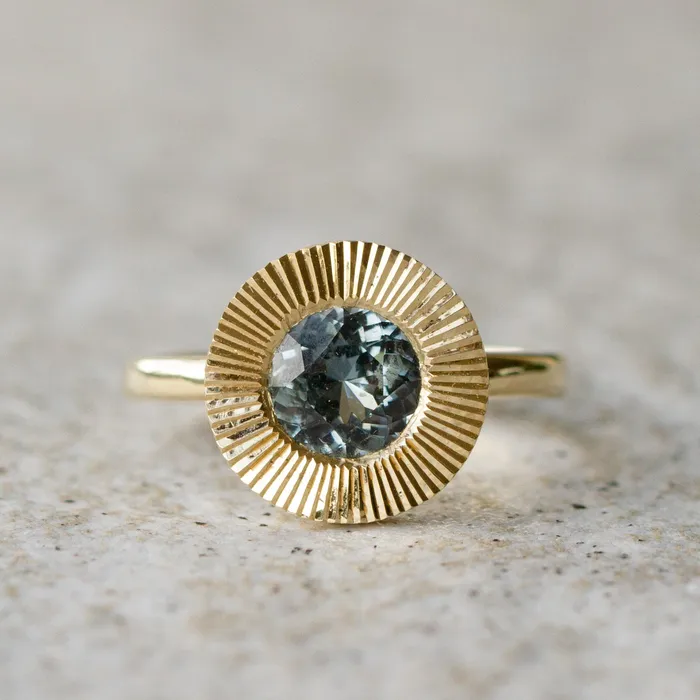 Corey Egan Rings 124ct Round Aurora Statement Ring BluePurple Spinel in Yellow Gold