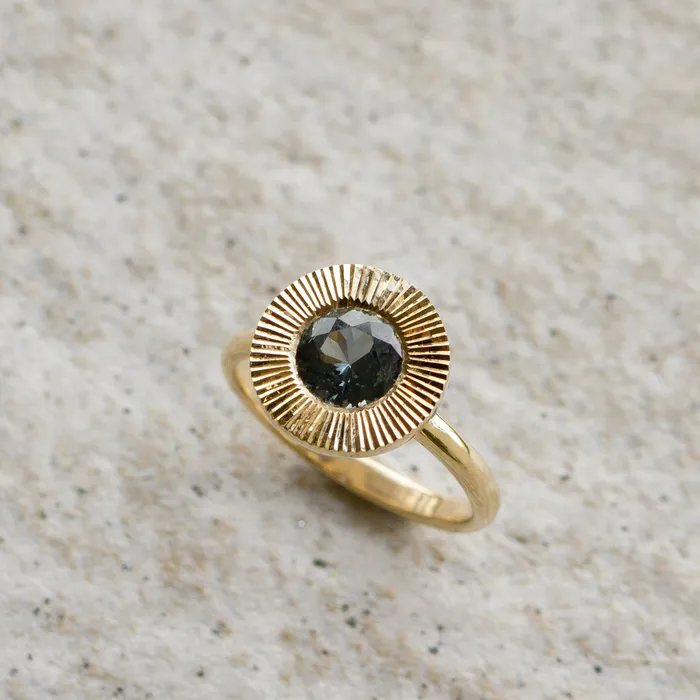 Corey Egan Rings 124ct Round Aurora Statement Ring BluePurple Spinel in Yellow Gold