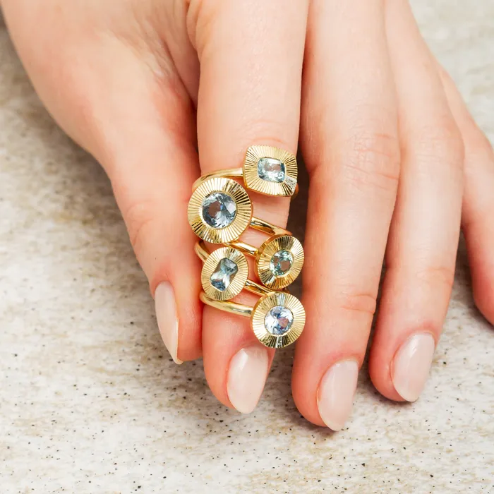 Corey Egan Rings 124ct Round Aurora Statement Ring BluePurple Spinel in Yellow Gold