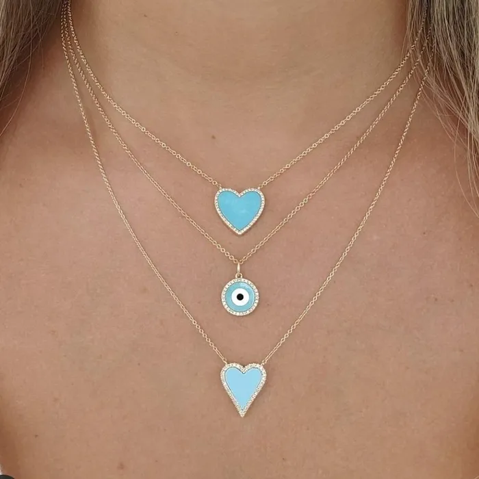 Izakov Diamonds Fine Jewelry 14K Gold Diamond Halo Gemstone Evil Eye Necklace Charm Necklaces