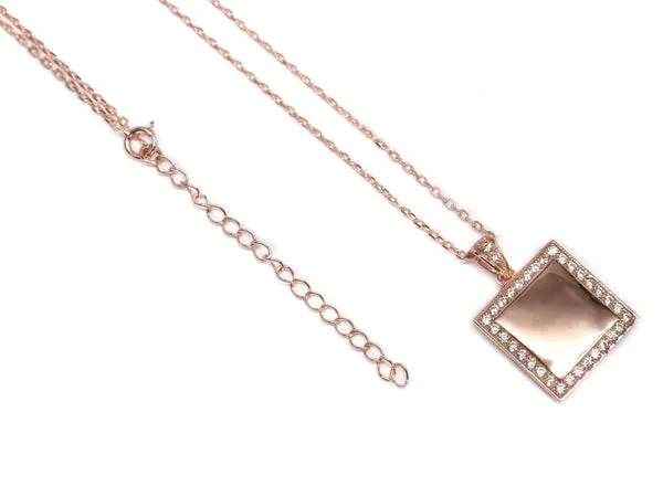 Necklaces Tonyas Treasures Inc Sterling Silver Engravable Square Diamond Necklace