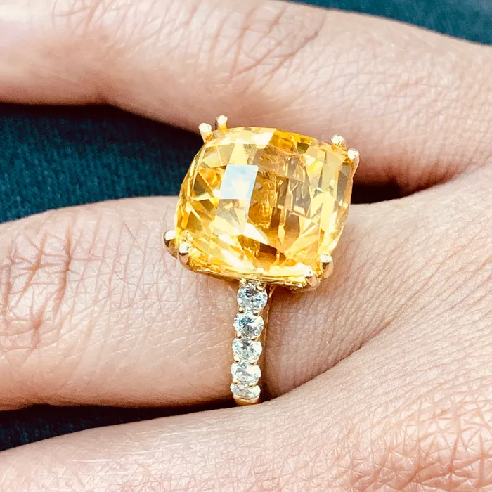 Pot of Gold Citrine Ring 1344 ct Citrine Diamonds in Yellow Gold Beauvince Rings