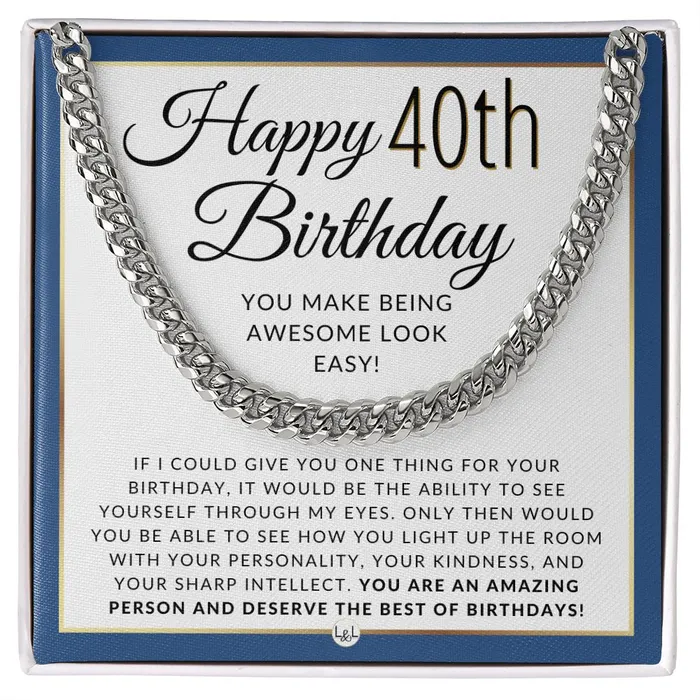 ShineOn Fulfillment Necklaces 40th Birthday Gift For Him Chain Necklace For 40 Year Old Mans Birthday Great Birthday Gift For Men Jewelry For Guys