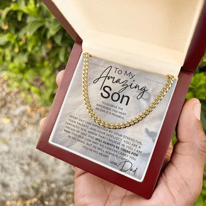ShineOn Fulfillment Necklaces I Believe In You Son To My Son From Dad Father to Son Chain Necklace wLion Christmas Gifts Birthday Present Graduation Gift