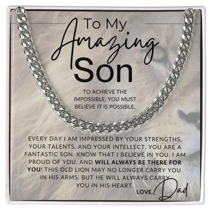 ShineOn Fulfillment Necklaces I Believe In You Son To My Son From Dad Father to Son Chain Necklace wLion Christmas Gifts Birthday Present Graduation Gift