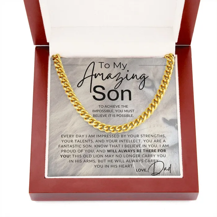 ShineOn Fulfillment Necklaces I Believe In You Son To My Son From Dad Father to Son Chain Necklace wLion Christmas Gifts Birthday Present Graduation Gift