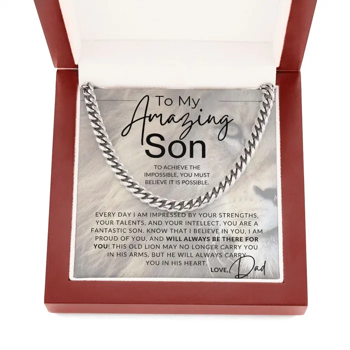 ShineOn Fulfillment Necklaces I Believe In You Son To My Son From Dad Father to Son Chain Necklace wLion Christmas Gifts Birthday Present Graduation Gift